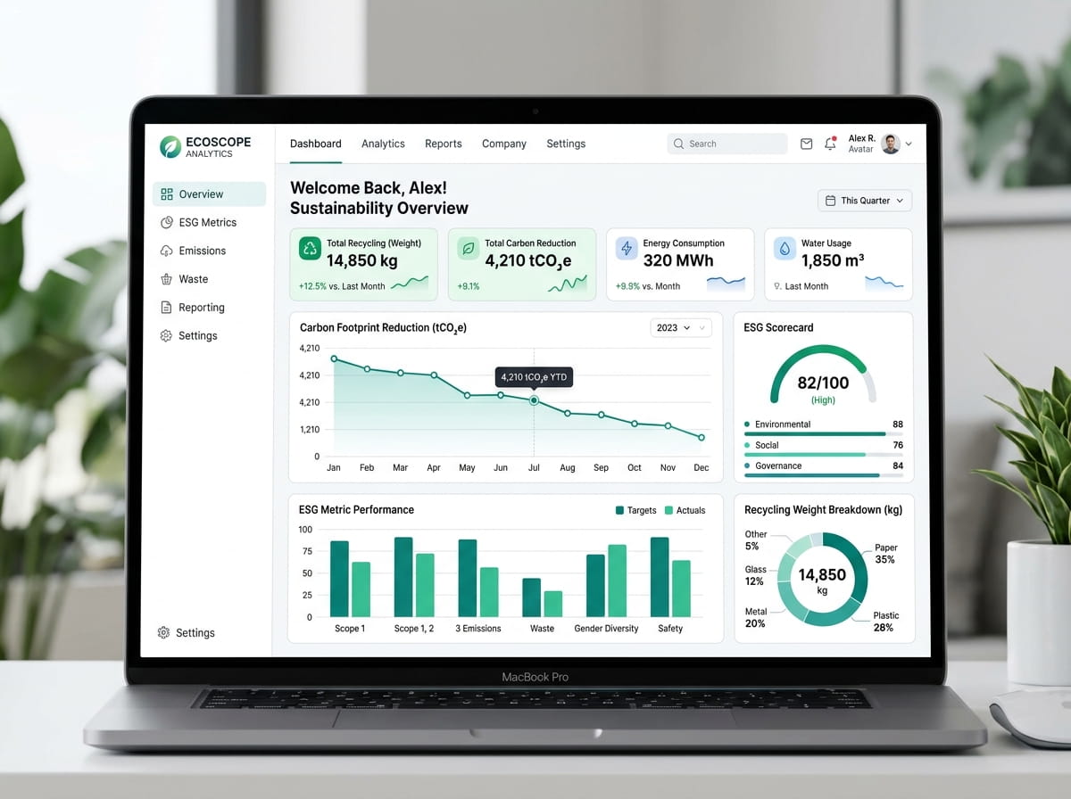 SaaS ESG analytics web interface showing weights and statistics
