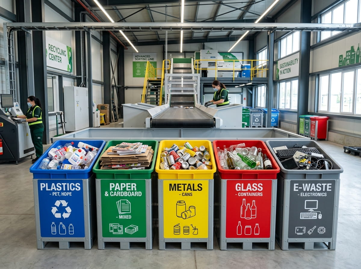 Sorting of paper, plastic, glass and metal scraps